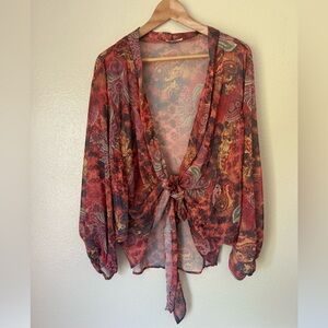 AND THE WHY Paisley Tie-Front Blouse